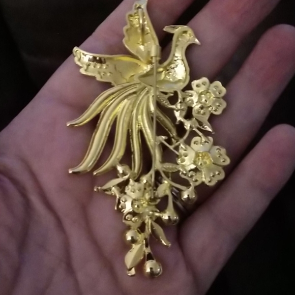 Peacock Brooch Pin and Pendant 1/4" Bale Large Colorful Rhinestones Bling - Picture 5 of 15